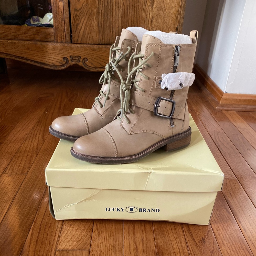 Lucky Brand Nolan Tan Combat Boots. NIB.